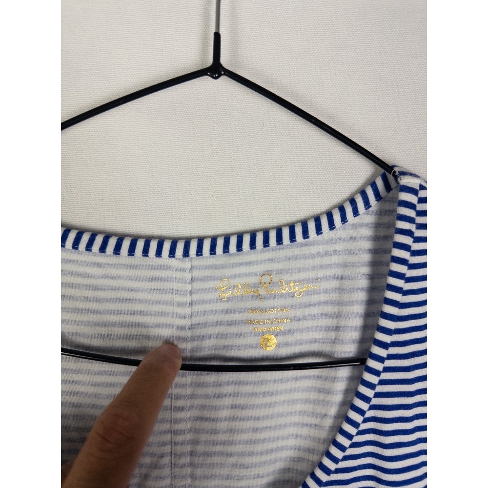 Lilly Pulitzer Beacon Navy Striped Dress Womens L Cotton Short Pullover Spring - Picture 3 of 6